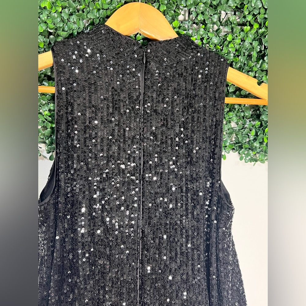 Eliza J Black Sequined Mini Cocktail Party Feather Bottom Dress Size 4 - Picture 8 of 14